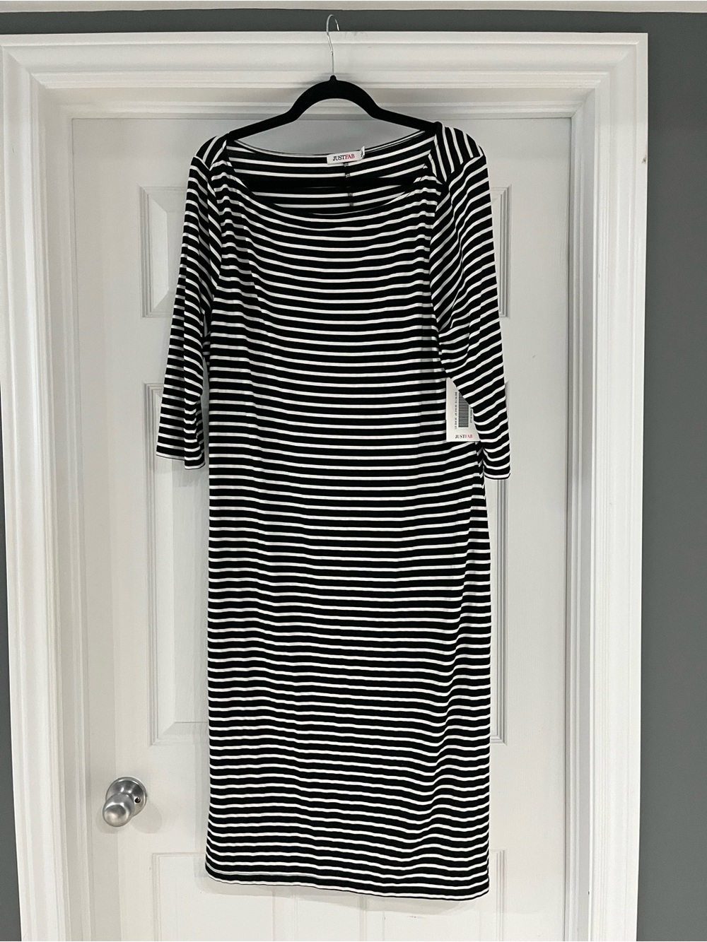 JustFab Black and White Striped Midi Dress